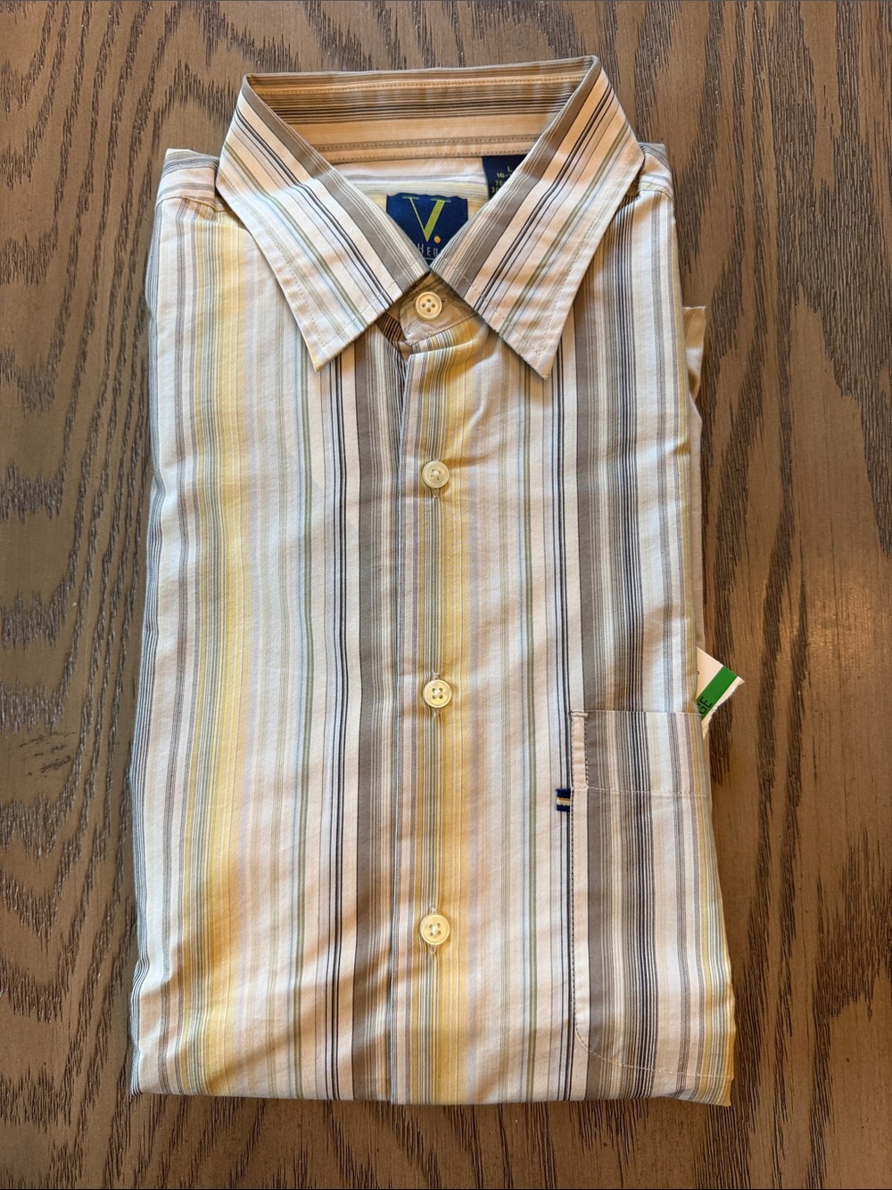 Van Heusen Men's Striped Button-Down Shirt in Cream, Gray & Yellow